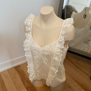 Joie Cotton White Eyelet Sleeveless Top